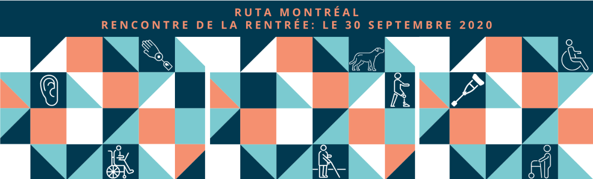Carton d'invitation à l'événement de la rentrée du RUTA Montréal le 30 septembre 2020. Plusieurs limitations fonctionnelles sont représentées. 