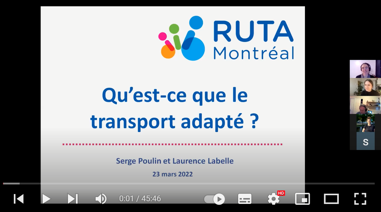 Capture d'écran de Serge et Laurence en train de donner la présentation "Qu'est-ce que le transport adapté"