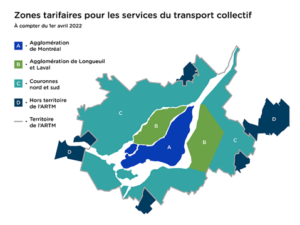 Image des zones tarifaires pour les services du transport collectif